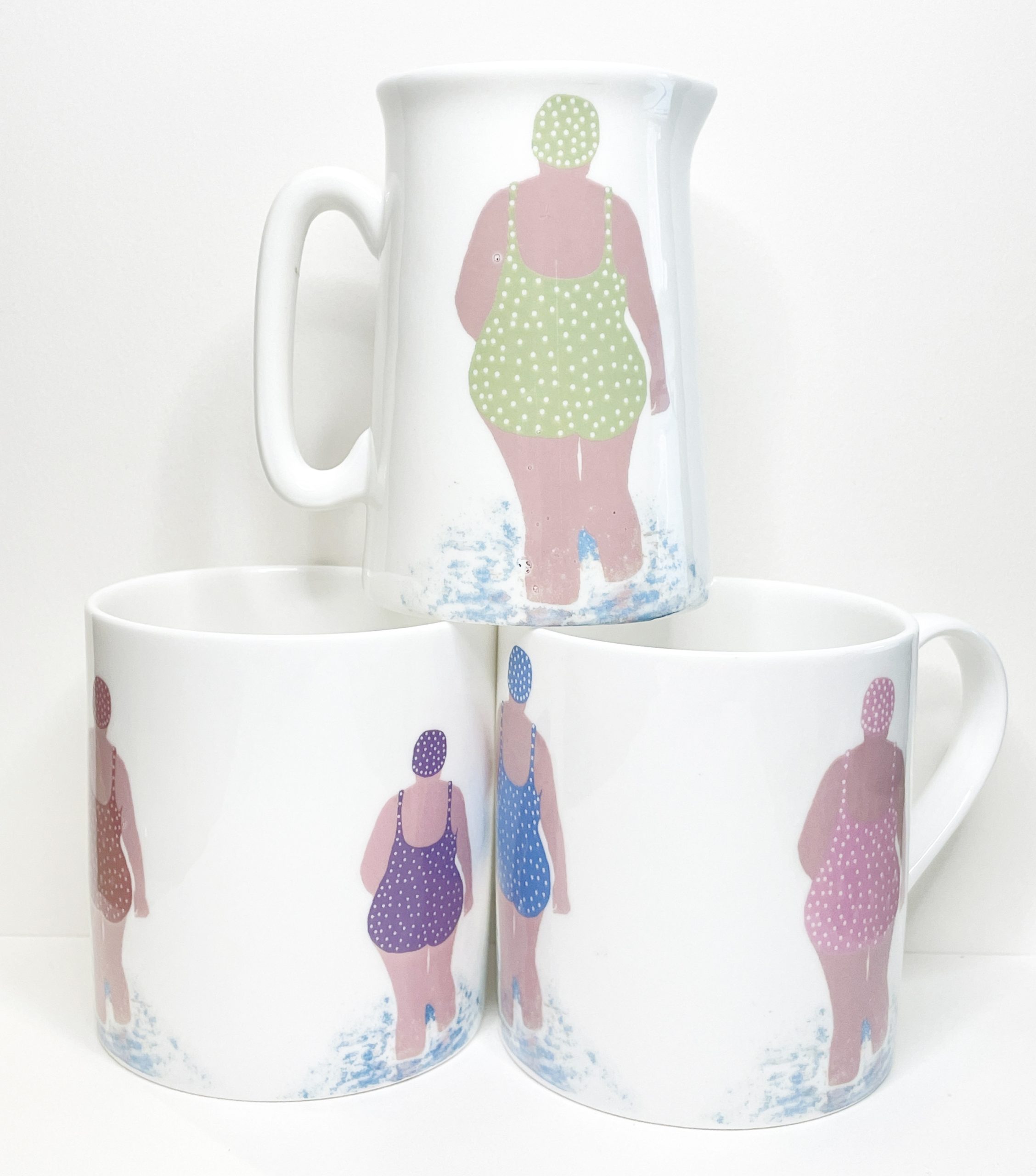 china mugs with rainbow swimmer designs